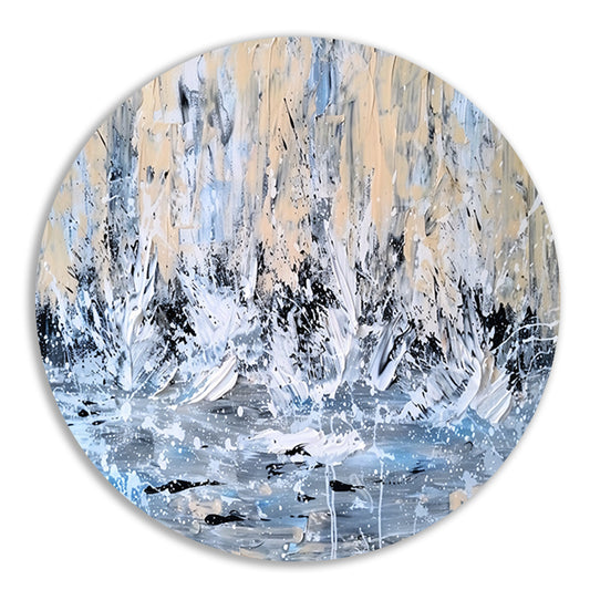 Dynamisch abstract schilderij van waterval aluminium muurcirkel