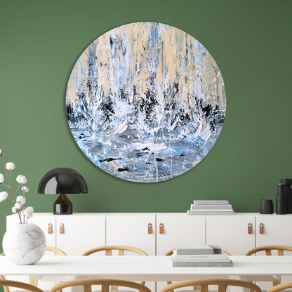 Dynamisch abstract schilderij van waterval aluminium muurcirkel