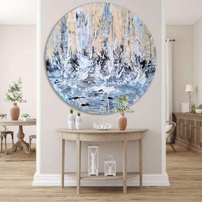 Dynamisch abstract schilderij van waterval aluminium muurcirkel