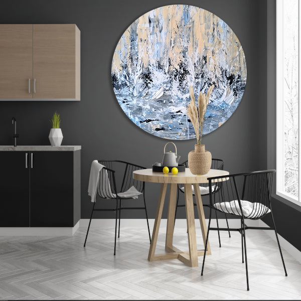 Dynamisch abstract schilderij van waterval aluminium muurcirkel