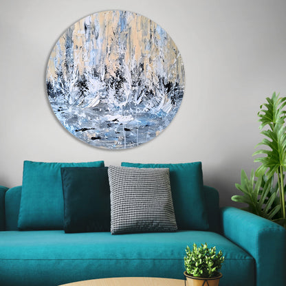 Dynamisch abstract schilderij van waterval aluminium muurcirkel