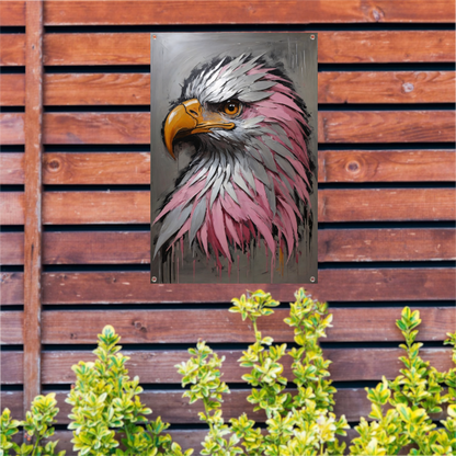 Abstract zilver en roze adelaarskop olieverfschilderij tuinposter