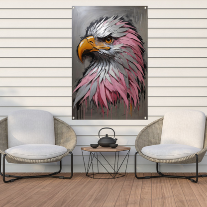 Abstract zilver en roze adelaarskop olieverfschilderij tuinposter