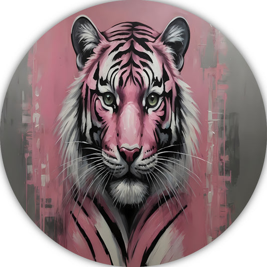 Abstracte Tijger in Roze en Zwart aluminium muurcirkel