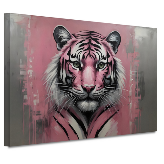 Abstracte Tijger in Roze en Zwart canvas