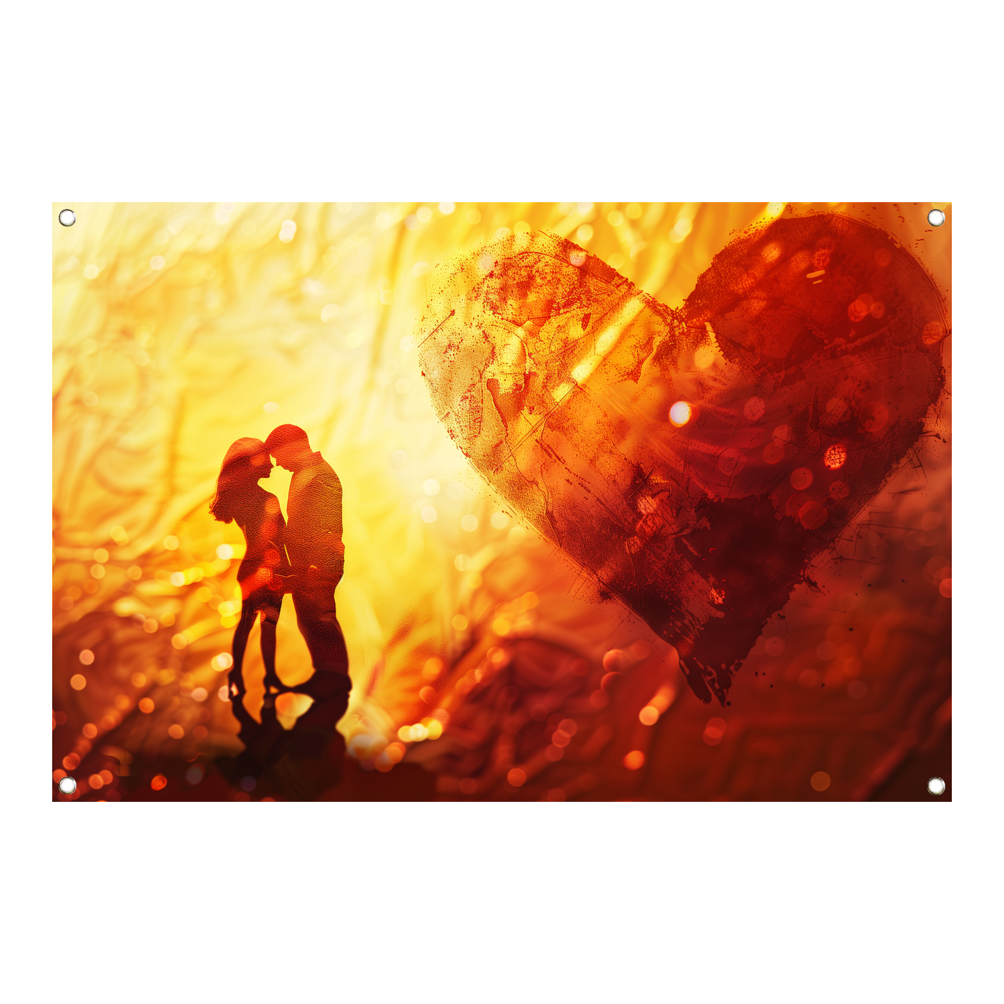 Omhelzing in het hart van de zonsondergang tuinposter