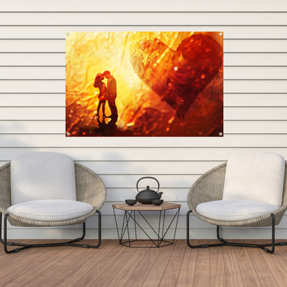 Omhelzing in het hart van de zonsondergang tuinposter