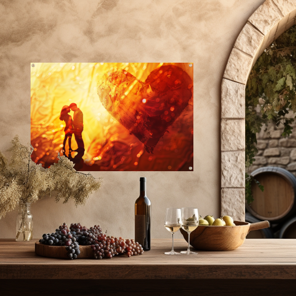 Omhelzing in het hart van de zonsondergang tuinposter