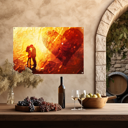 Omhelzing in het hart van de zonsondergang tuinposter