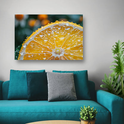Close-up van een citroen met waterdruppels acrylglas