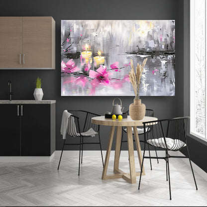 Abstract schilderij met kaarsen en bloemen canvas