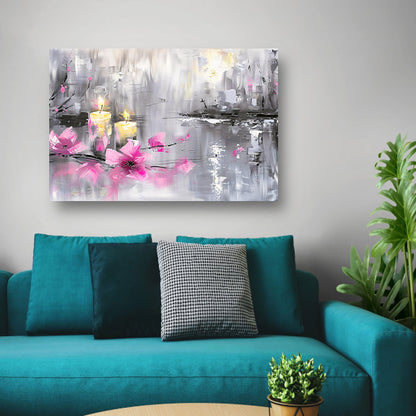 Abstract schilderij met kaarsen en bloemen canvas