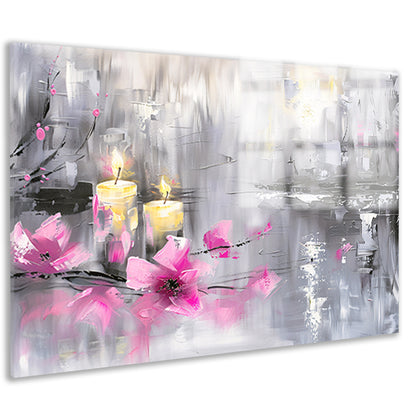 Abstract schilderij met kaarsen en bloemen acrylglas