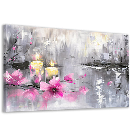 Abstract schilderij met kaarsen en bloemen canvas