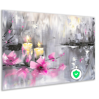 Abstract schilderij met kaarsen en bloemen poster