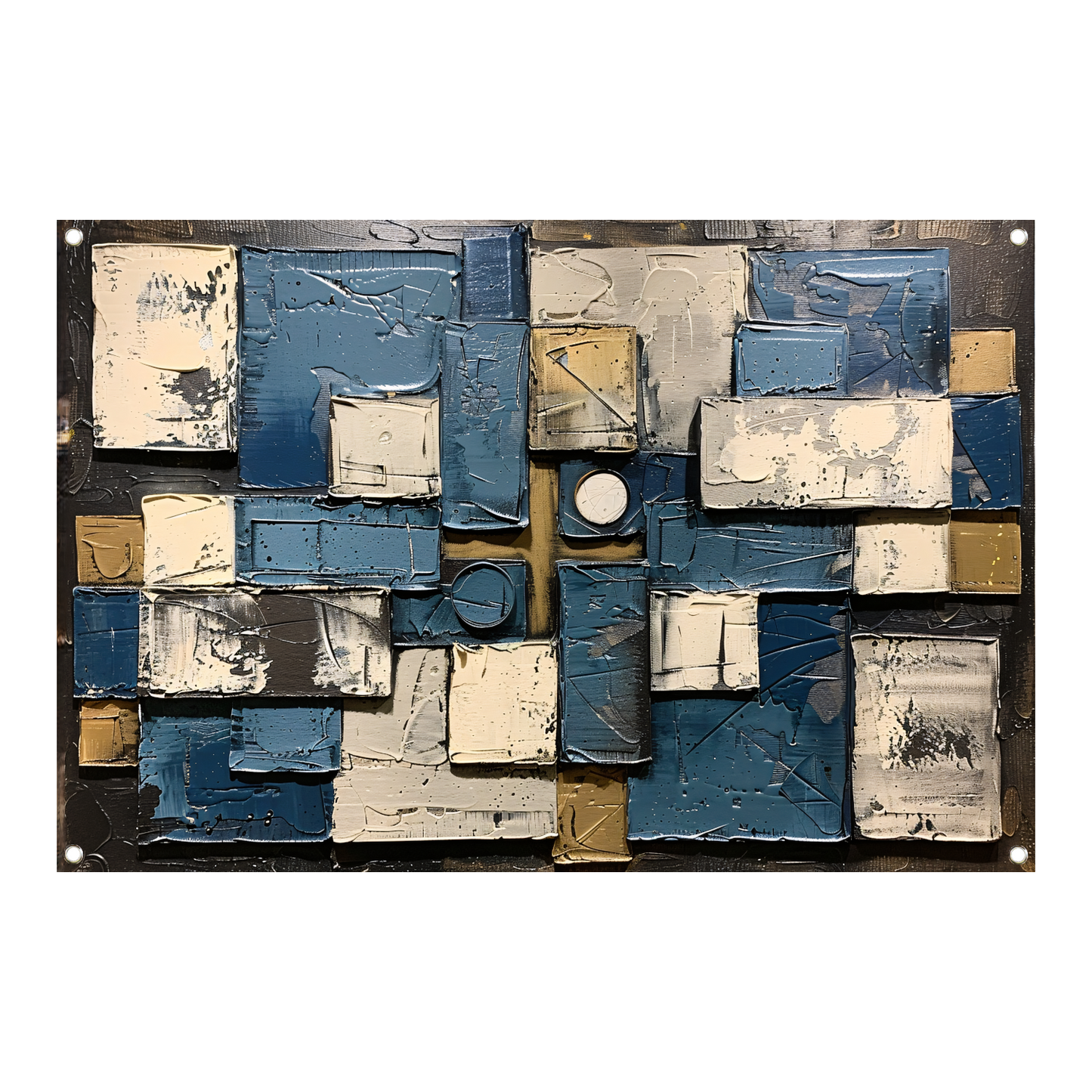 Abstract schilderij met rechthoeken en cirkels tuinposter