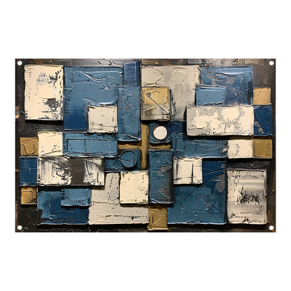 Abstract schilderij met rechthoeken en cirkels tuinposter