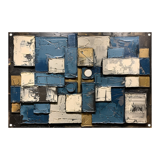Abstract schilderij met rechthoeken en cirkels tuinposter