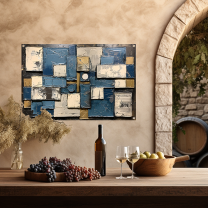Abstract schilderij met rechthoeken en cirkels tuinposter