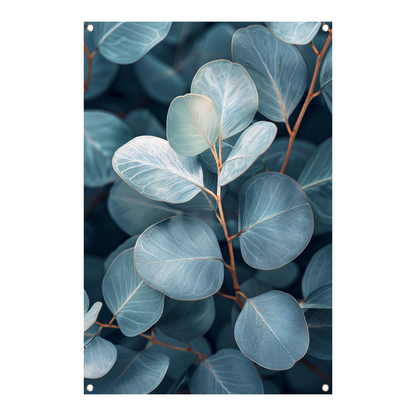 Elegante eucalyptusbladeren in zilveren en blauwe tinten tuinposter