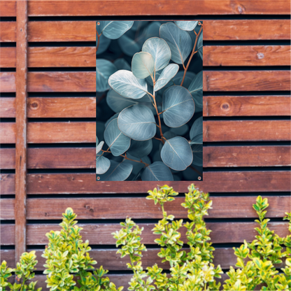 Elegante eucalyptusbladeren in zilveren en blauwe tinten tuinposter