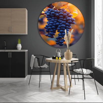 Gouden zonlicht op rijpe blauwe druiven aluminium muurcirkel