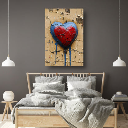 Gebroken Rood Hart op Verweerde Muur canvas met baklijst