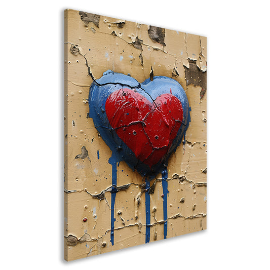 Gebroken Rood Hart op Verweerde Muur canvas