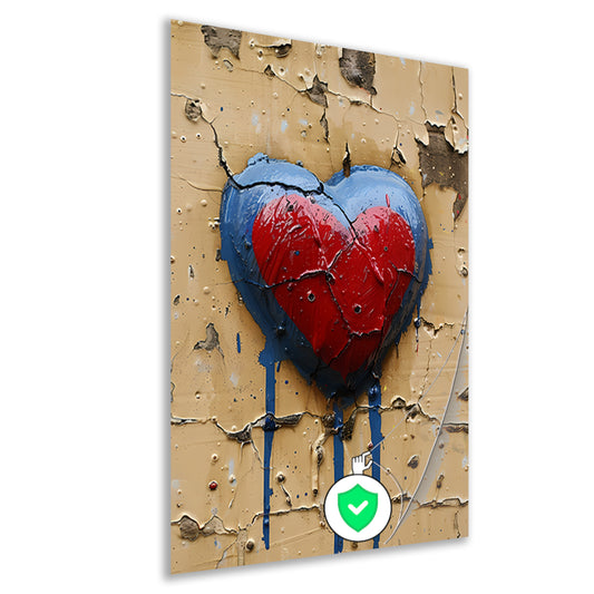 Gebroken Rood Hart op Verweerde Muur poster