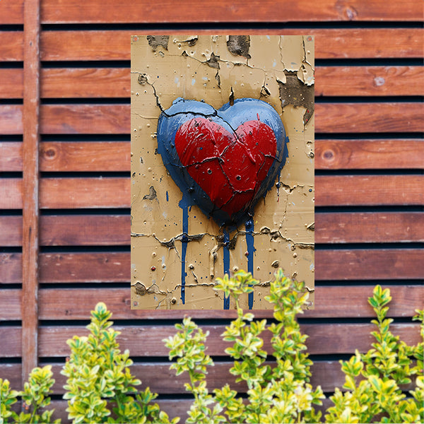 Gebroken Rood Hart op Verweerde Muur tuinposter