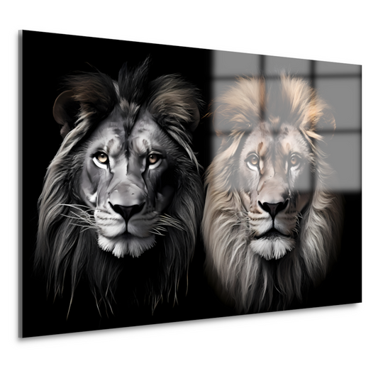 Twee leeuwen in zwart-wit acrylglas