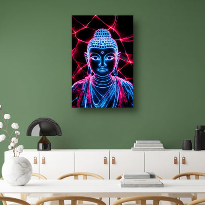 Futuristische neon Boeddha met lichten poster