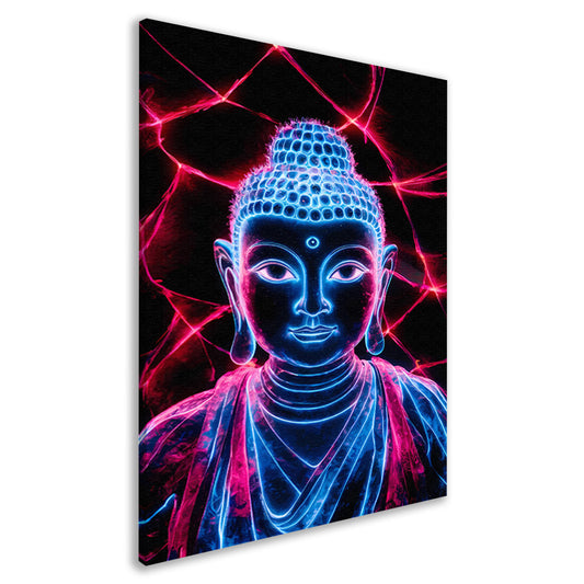 Futuristische neon Boeddha met lichten canvas