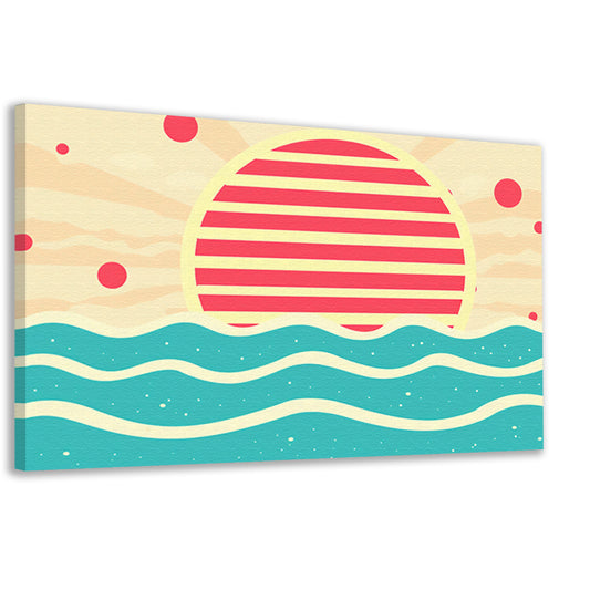 Abstracte zonsondergang boven kleurrijke golvencanvas