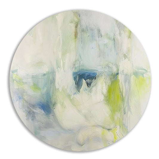 Abstract schilderij met zachte kleuren aluminium muurcirkel