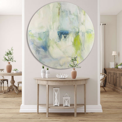 Abstract schilderij met zachte kleuren aluminium muurcirkel