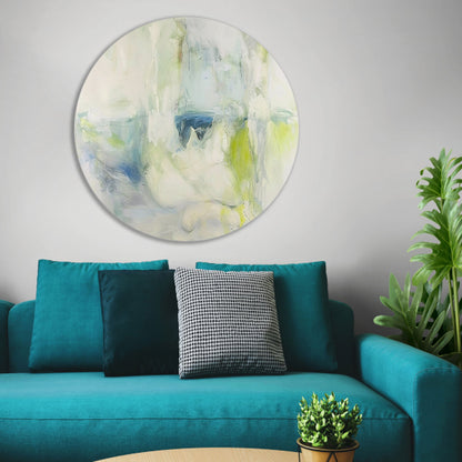 Abstract schilderij met zachte kleuren aluminium muurcirkel