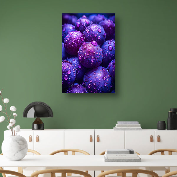 Close-up van paarse druiven met dauwdruppels canvas met baklijst