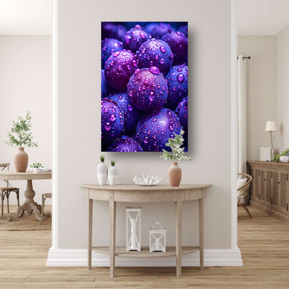 Close-up van paarse druiven met dauwdruppels canvas