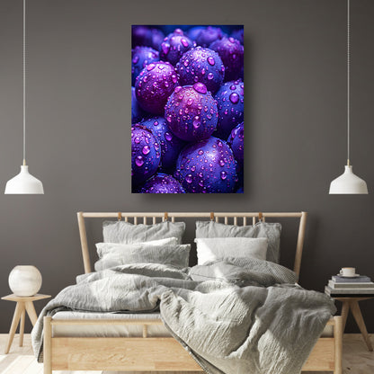Close-up van paarse druiven met dauwdruppels canvas