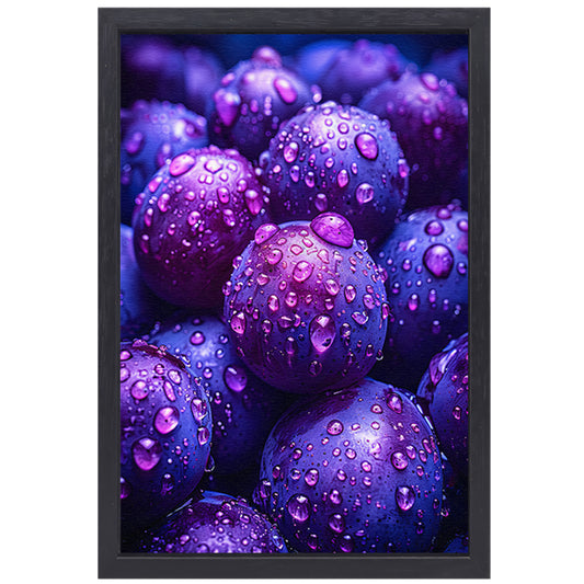 Close-up van paarse druiven met dauwdruppels canvas met baklijst