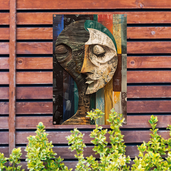 Abstract portret met levendige kleuren tuinposter