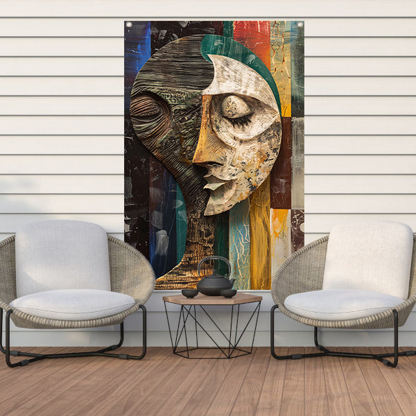 Abstract portret met levendige kleuren tuinposter