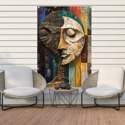 Abstract portret met levendige kleuren tuinposter