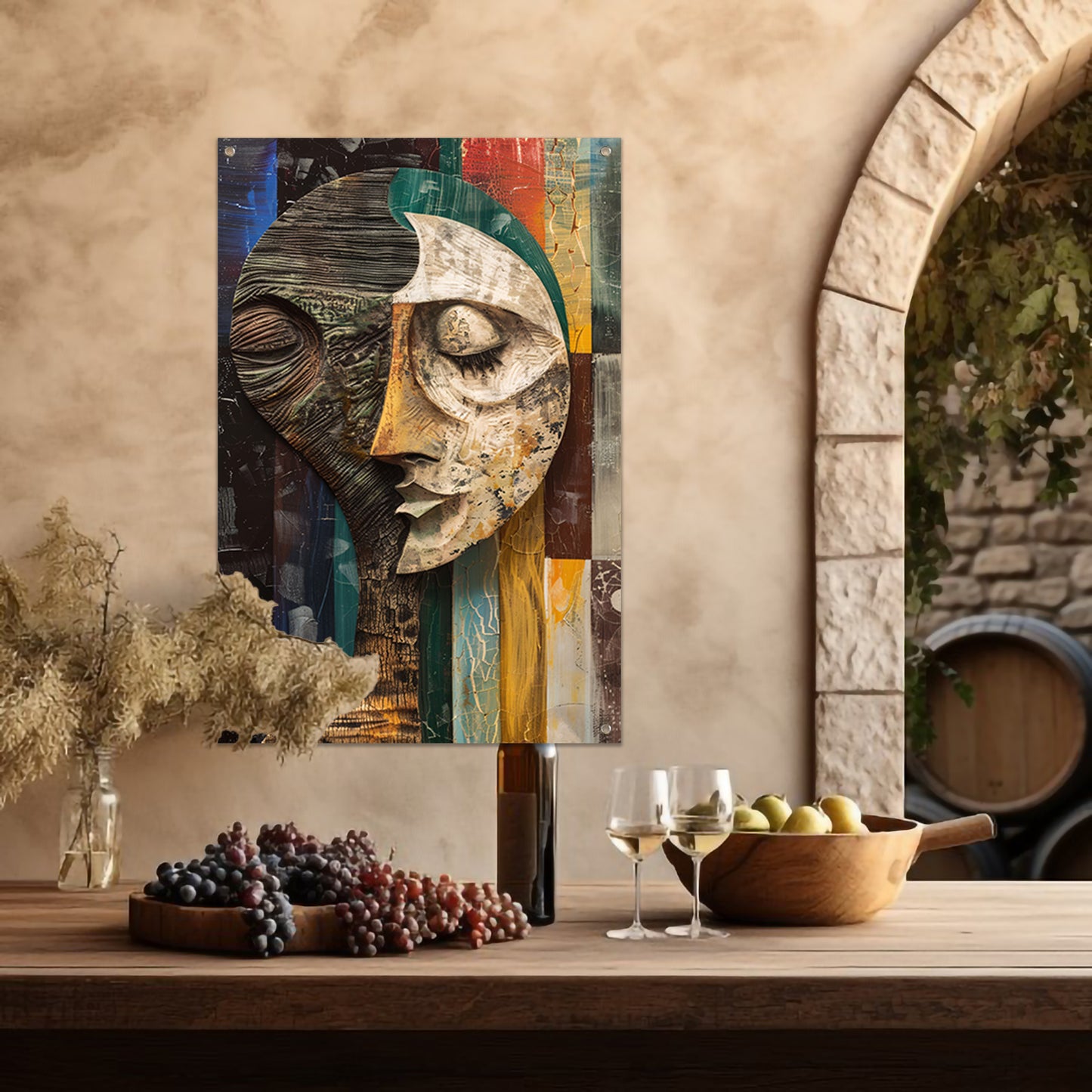 Abstract portret met levendige kleuren tuinposter