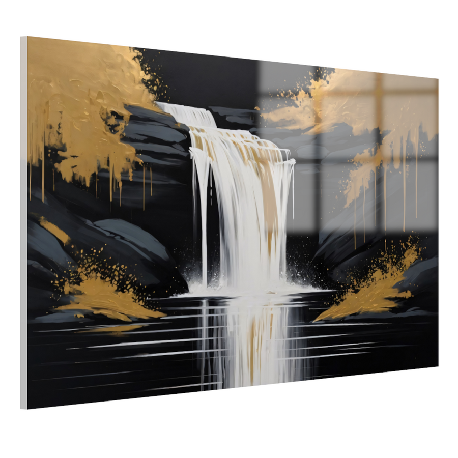 Abstracte Waterval in Gouden Reflectie acrylglas