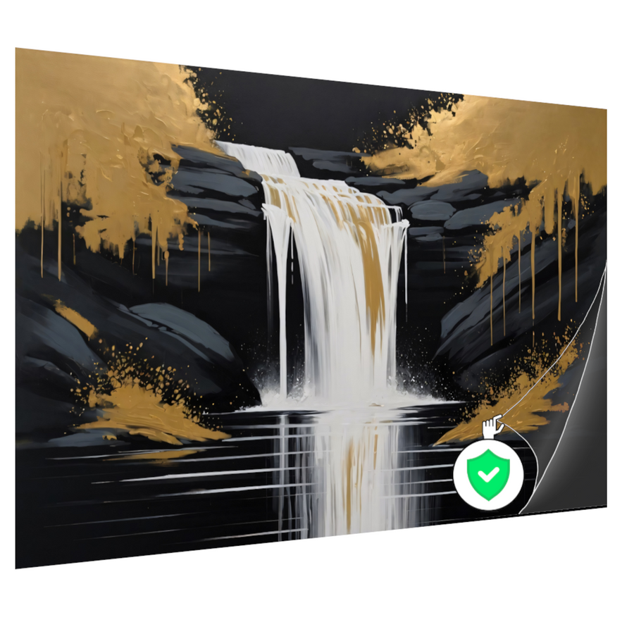 Abstracte Waterval in Gouden Reflectie poster