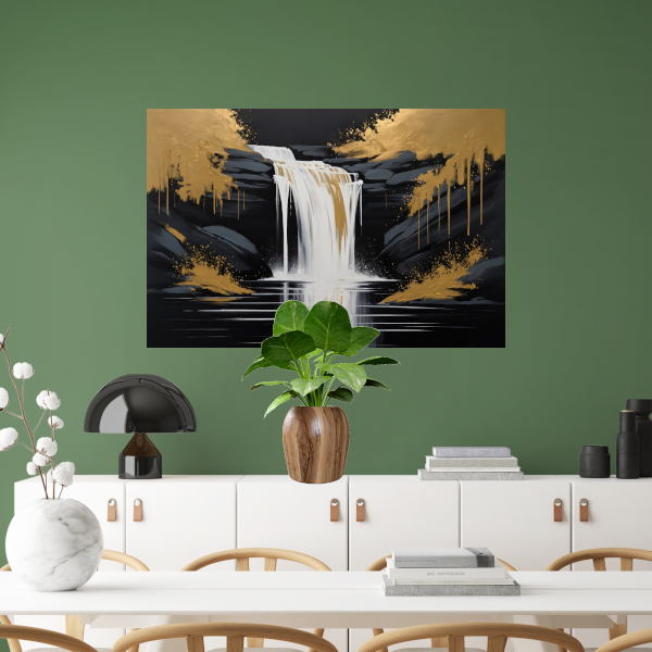 Abstracte Waterval in Gouden Reflectie canvas