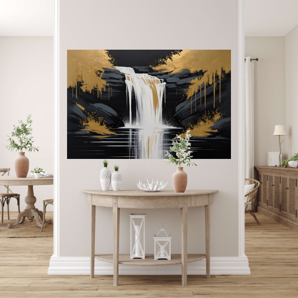 Abstracte Waterval in Gouden Reflectie canvas