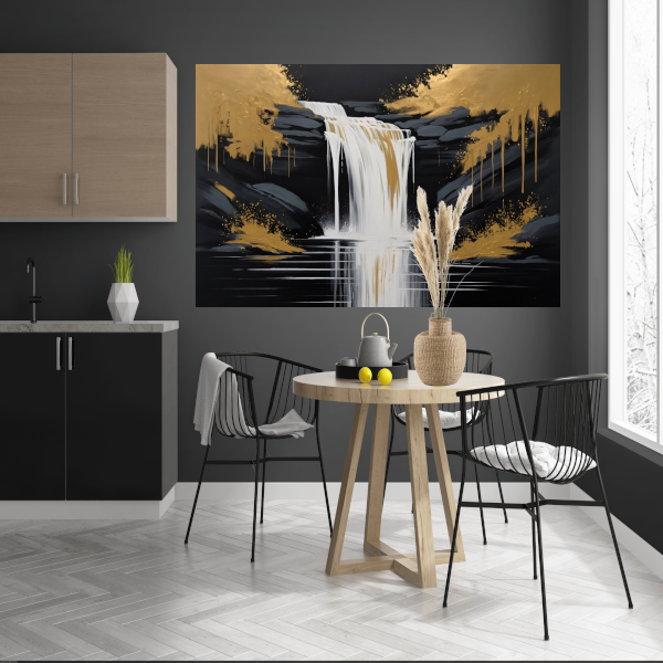 Abstracte Waterval in Gouden Reflectie canvas